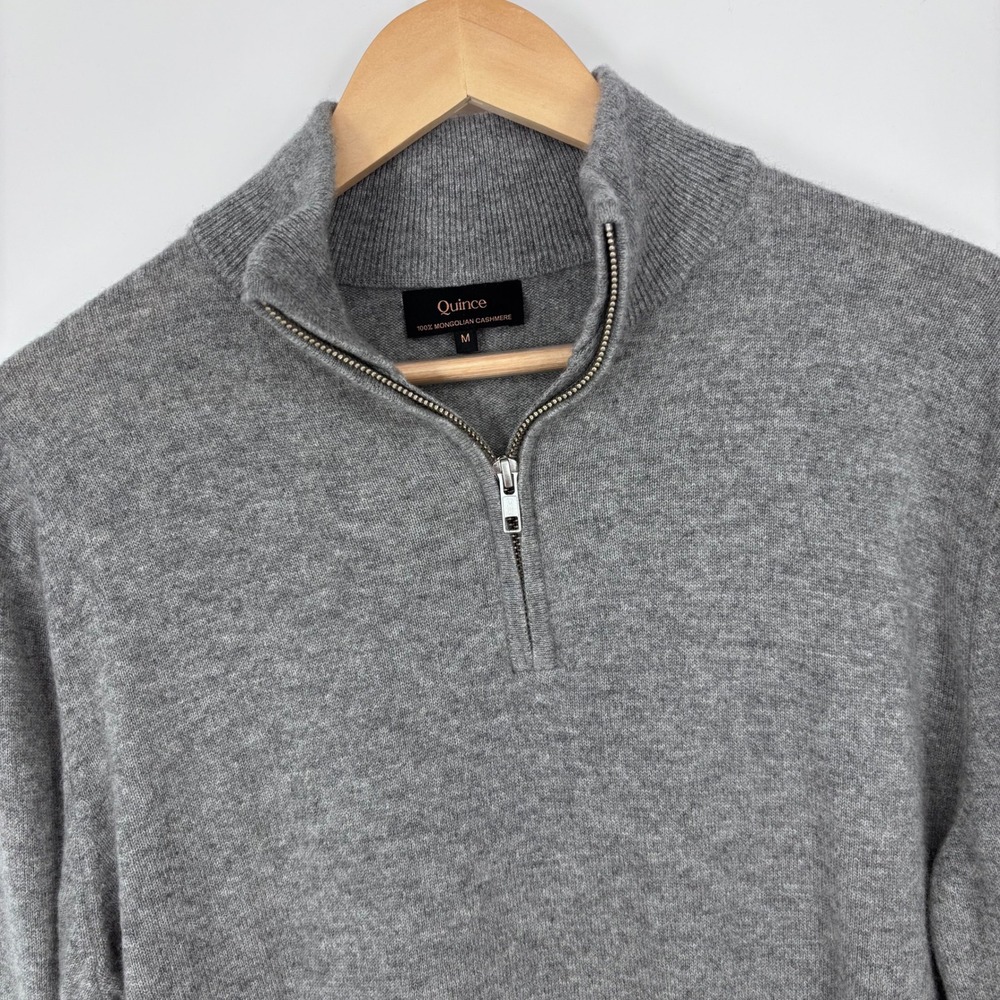 Quince Mongolian Cashmere 1/4 Zip Sweater Mens M Heather Grey Pullover Knit